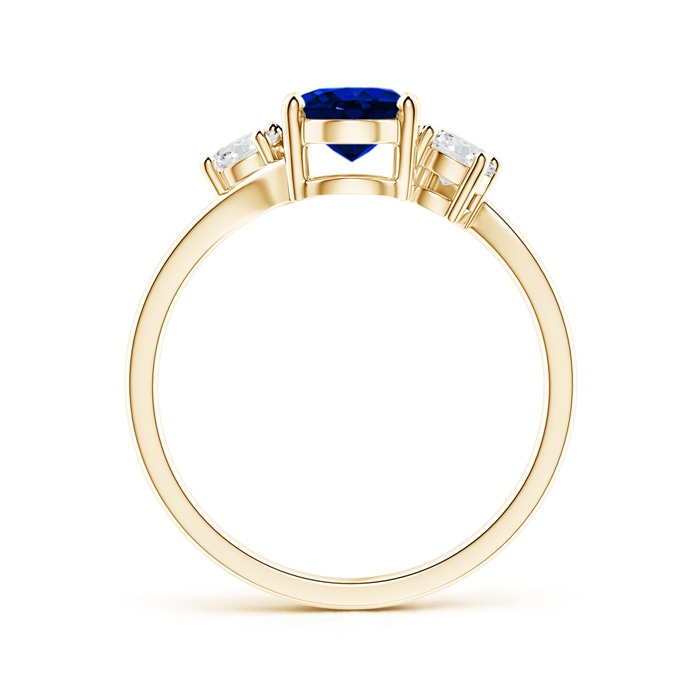 8x6mm AAAA Bypass Blue Sapphire and Diamond Three Stone Ring in Yellow Gold side-1