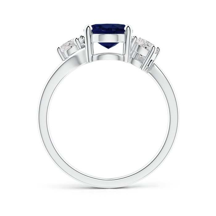 9x7mm A Bypass Blue Sapphire and Diamond Three Stone Ring in P950 Platinum side-1