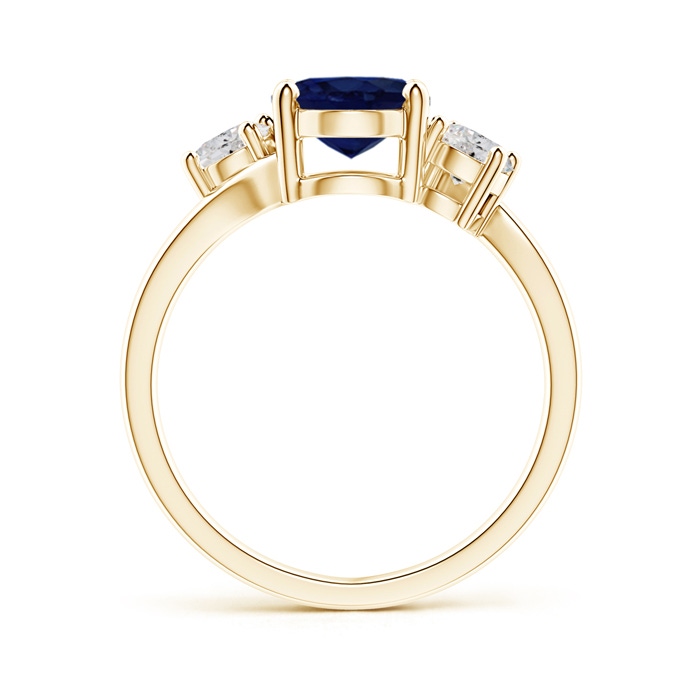 9x7mm A Bypass Blue Sapphire and Diamond Three Stone Ring in Yellow Gold side-1