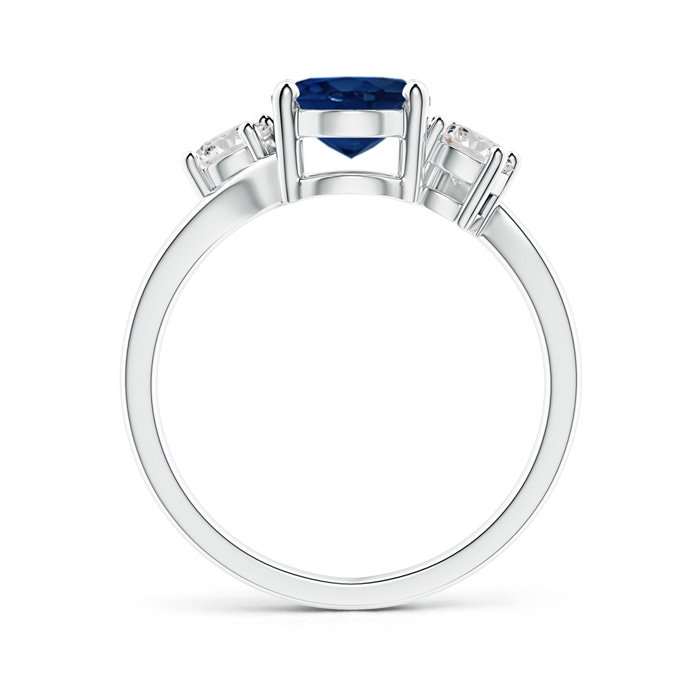 9x7mm AA Bypass Blue Sapphire and Diamond Three Stone Ring in P950 Platinum side-1