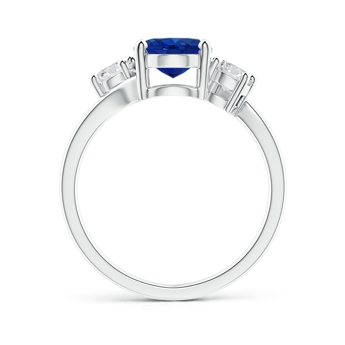 9x7mm AAA Bypass Blue Sapphire and Diamond Three Stone Ring in White Gold side-1