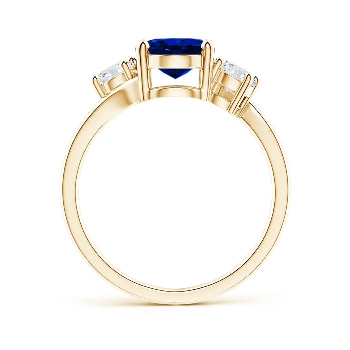 9x7mm Lab-Grown Bypass Blue Sapphire and Diamond Three Stone Ring in Yellow Gold side-1