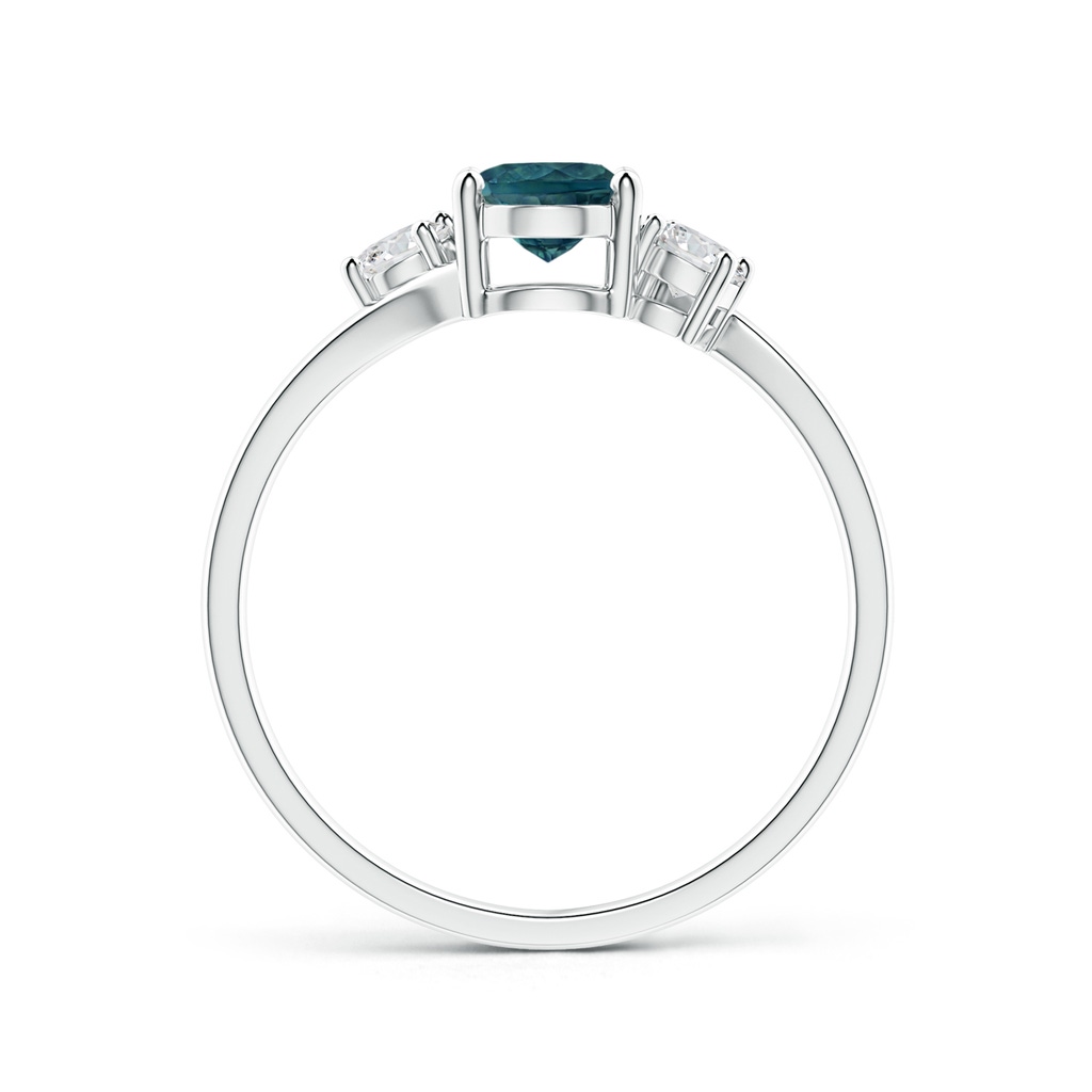 7x5mm AAA Bypass Teal Montana Sapphire and Diamond Three Stone Ring in White Gold Side 1
