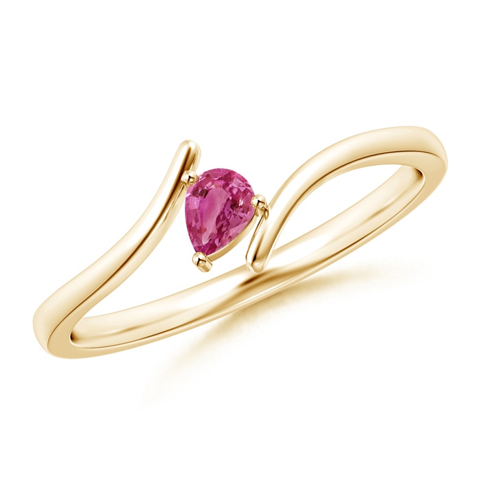 4x3mm AAAA Bypass Pear-Shaped Pink Sapphire Ring in Yellow Gold