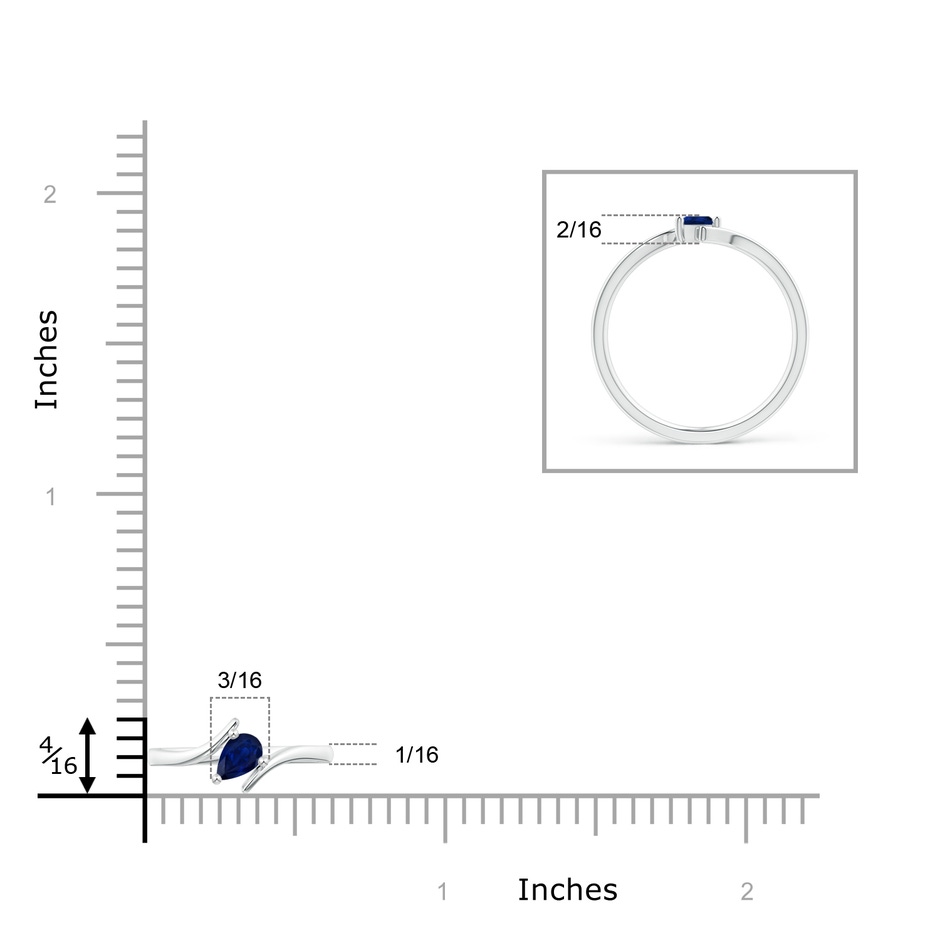 4x3mm AA Bypass Pear-Shaped Blue Sapphire Ring in S999 Silver ruler