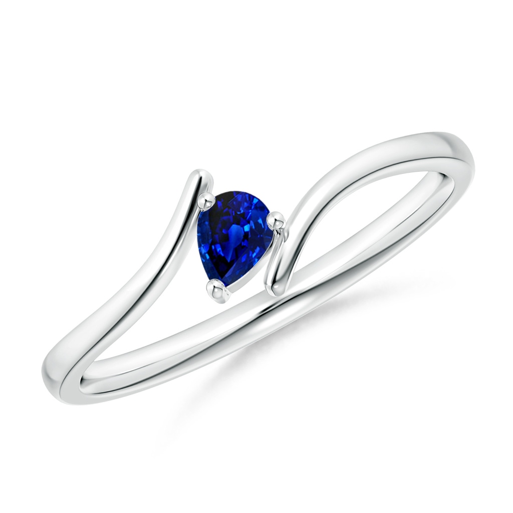 4x3mm AAAA Bypass Pear-Shaped Blue Sapphire Ring in White Gold