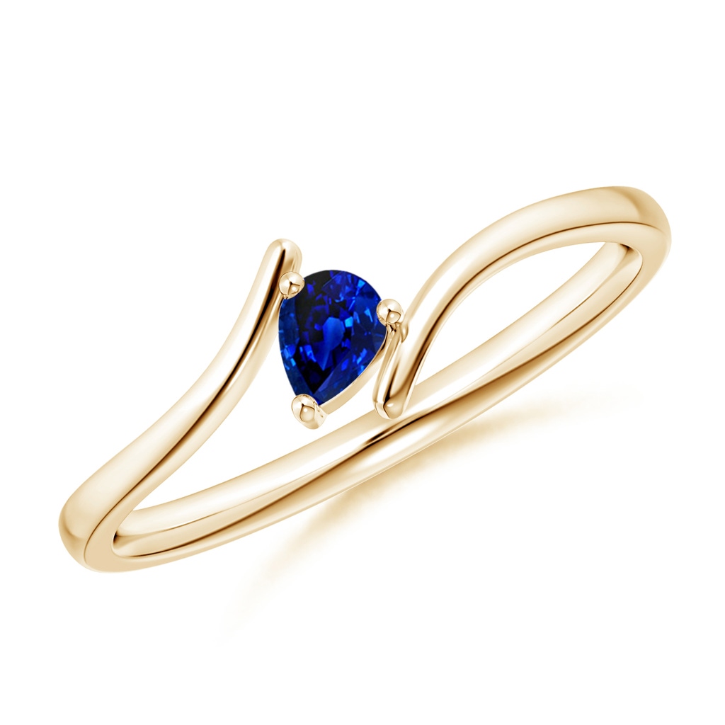 4x3mm AAAA Bypass Pear-Shaped Blue Sapphire Ring in Yellow Gold