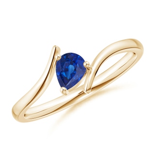 5x4mm AAA Bypass Pear-Shaped Blue Sapphire Ring in Yellow Gold