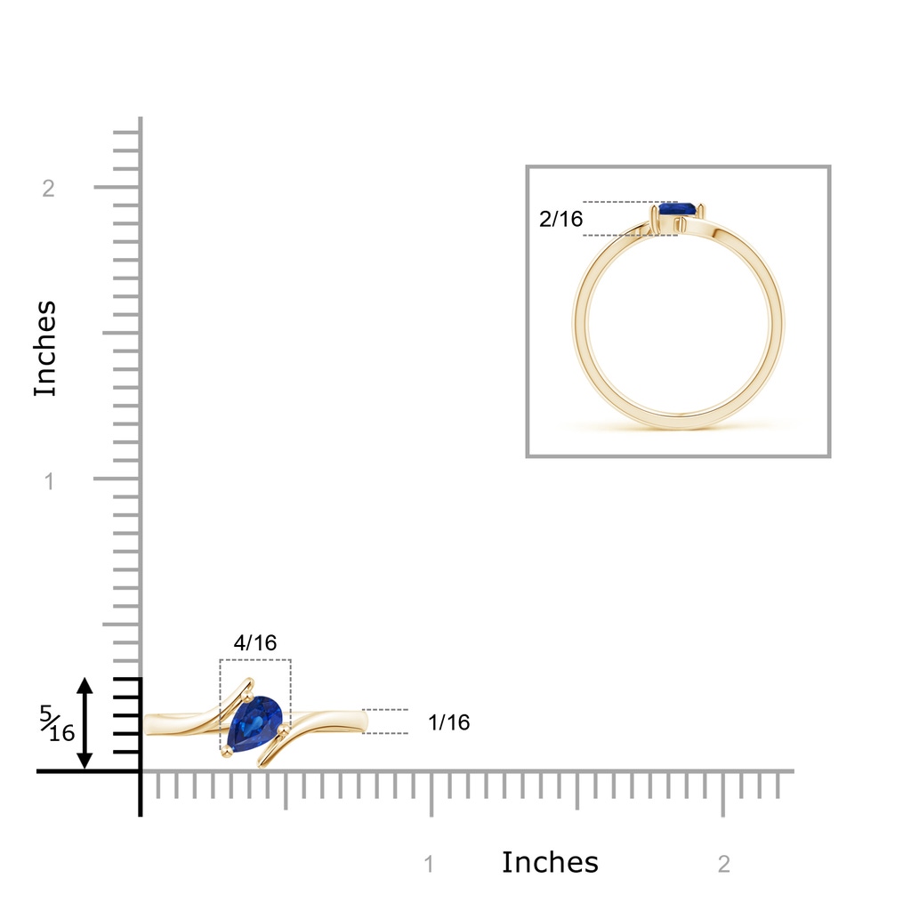5x4mm AAA Bypass Pear-Shaped Blue Sapphire Ring in Yellow Gold Ruler