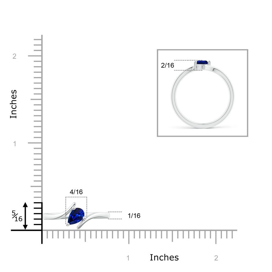 5x4mm AAAA Bypass Pear-Shaped Blue Sapphire Ring in P950 Platinum ruler