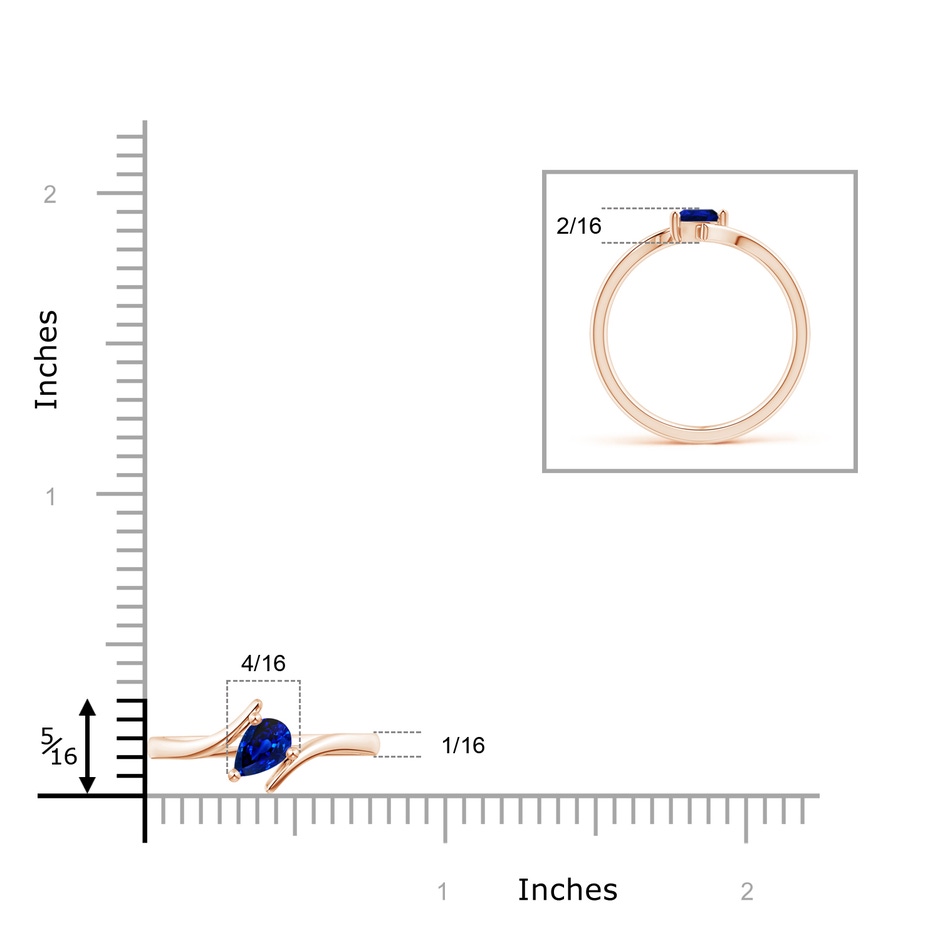 5x4mm AAAA Bypass Pear-Shaped Blue Sapphire Ring in Rose Gold ruler