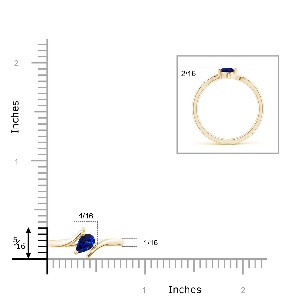 5x4mm AAAA Bypass Pear-Shaped Blue Sapphire Ring in Yellow Gold Ruler