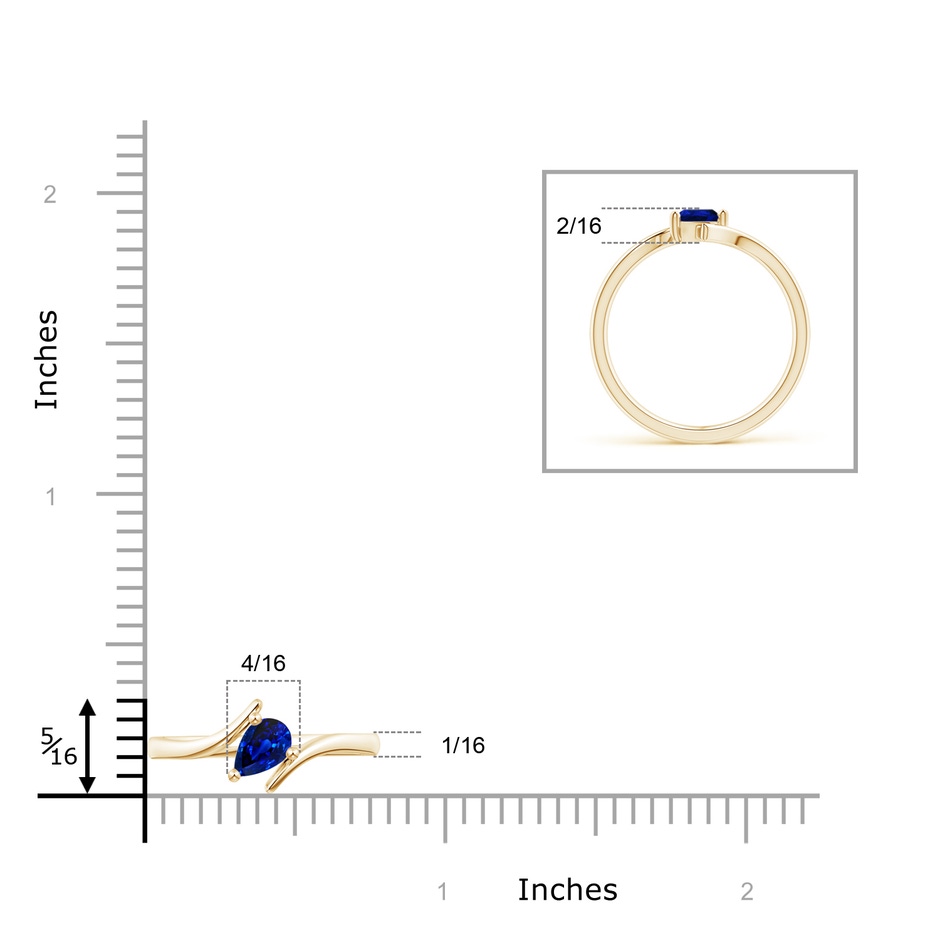 5x4mm AAAA Bypass Pear-Shaped Blue Sapphire Ring in Yellow Gold ruler