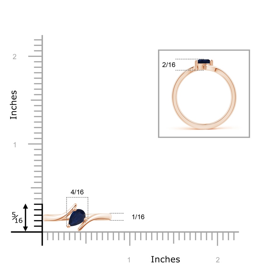 6x4mm A Bypass Pear-Shaped Blue Sapphire Ring in Rose Gold ruler