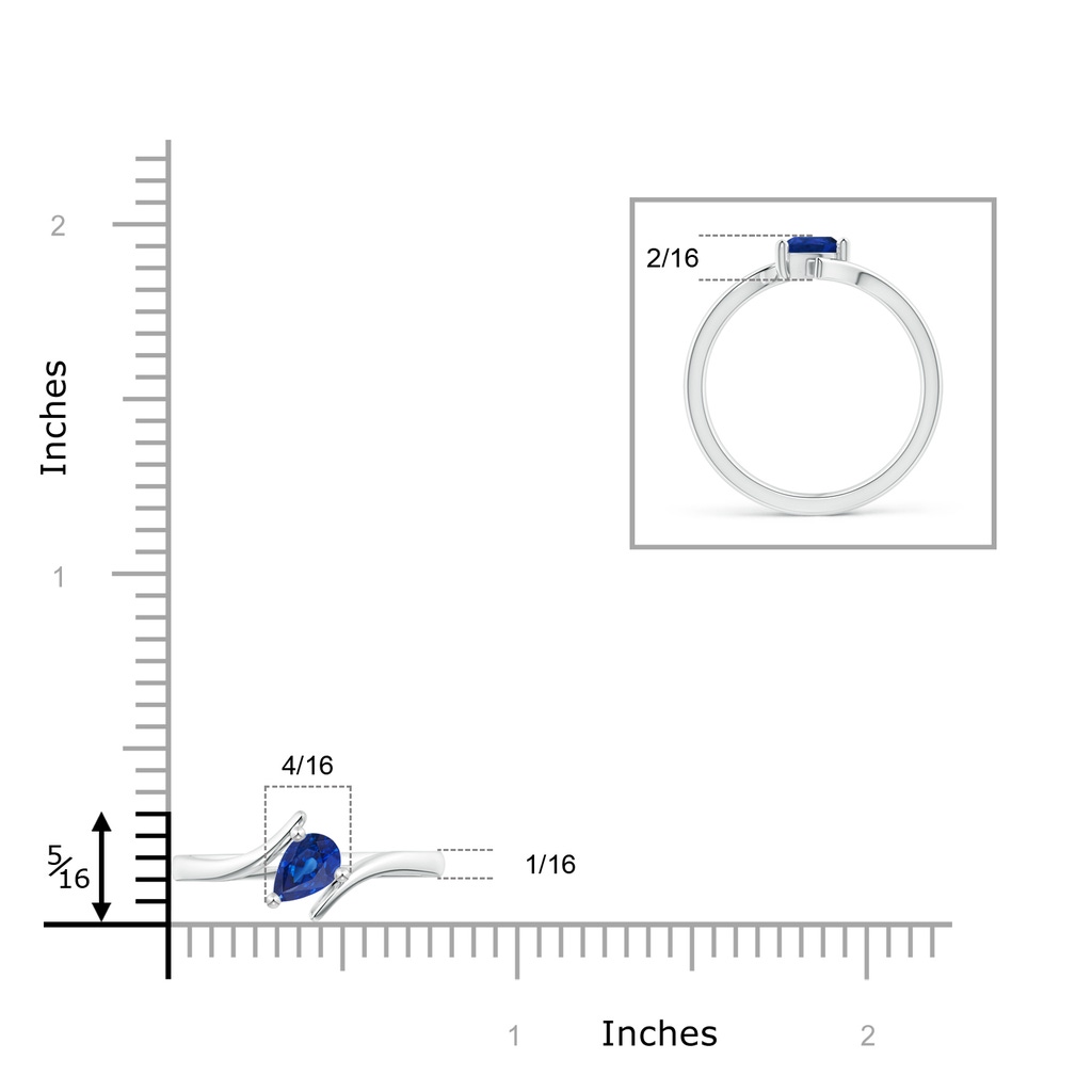 6x4mm AAA Bypass Pear-Shaped Blue Sapphire Ring in White Gold Ruler
