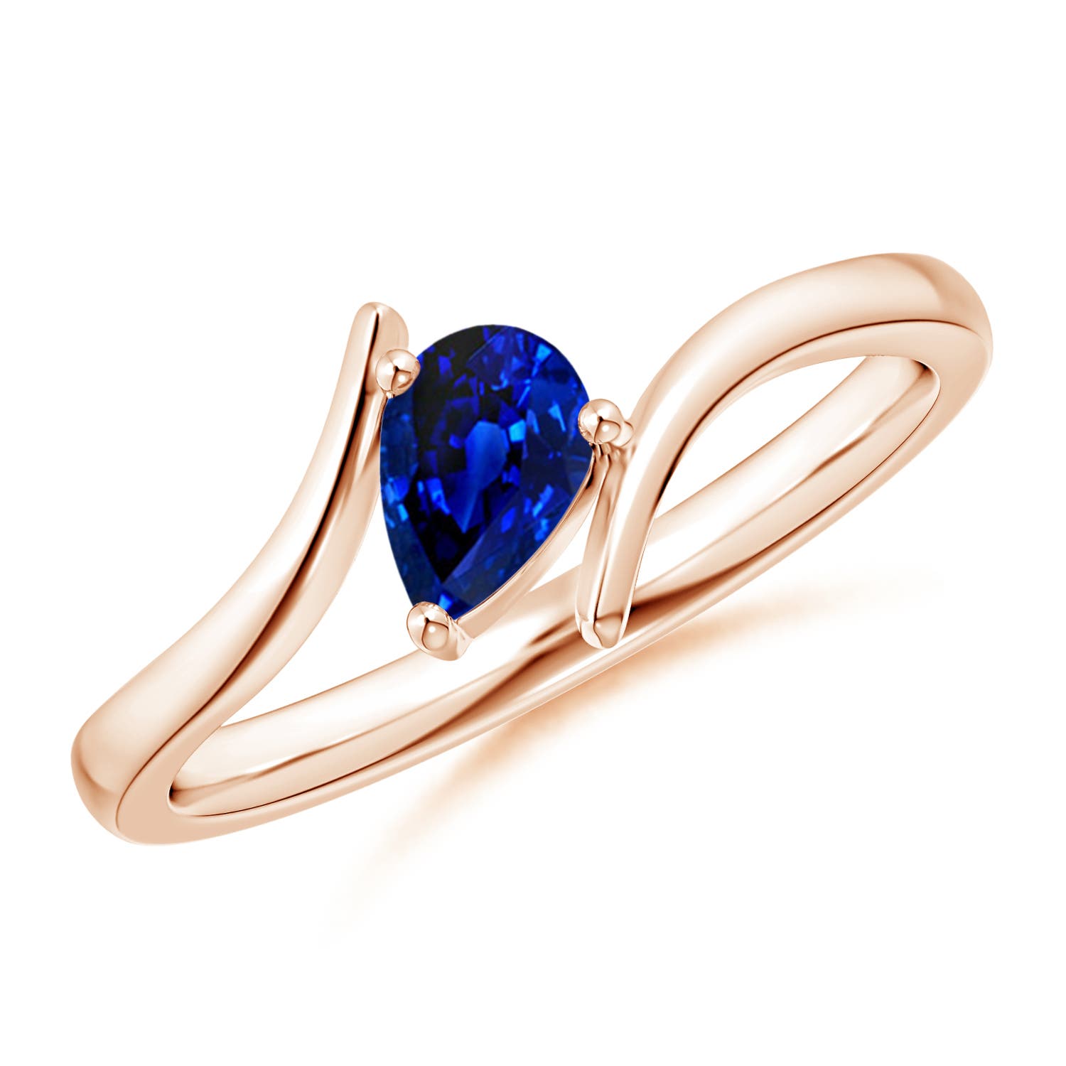 6x4mm AAAA Bypass Pear-Shaped Blue Sapphire Ring in 18K Rose Gold