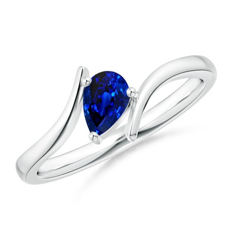 6x4mm AAAA Bypass Pear-Shaped Blue Sapphire Ring in S999 Silver