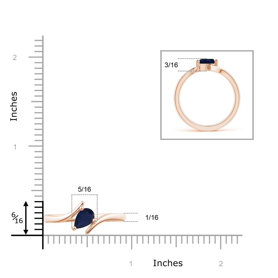7x5mm A Bypass Pear-Shaped Blue Sapphire Ring in Rose Gold ruler