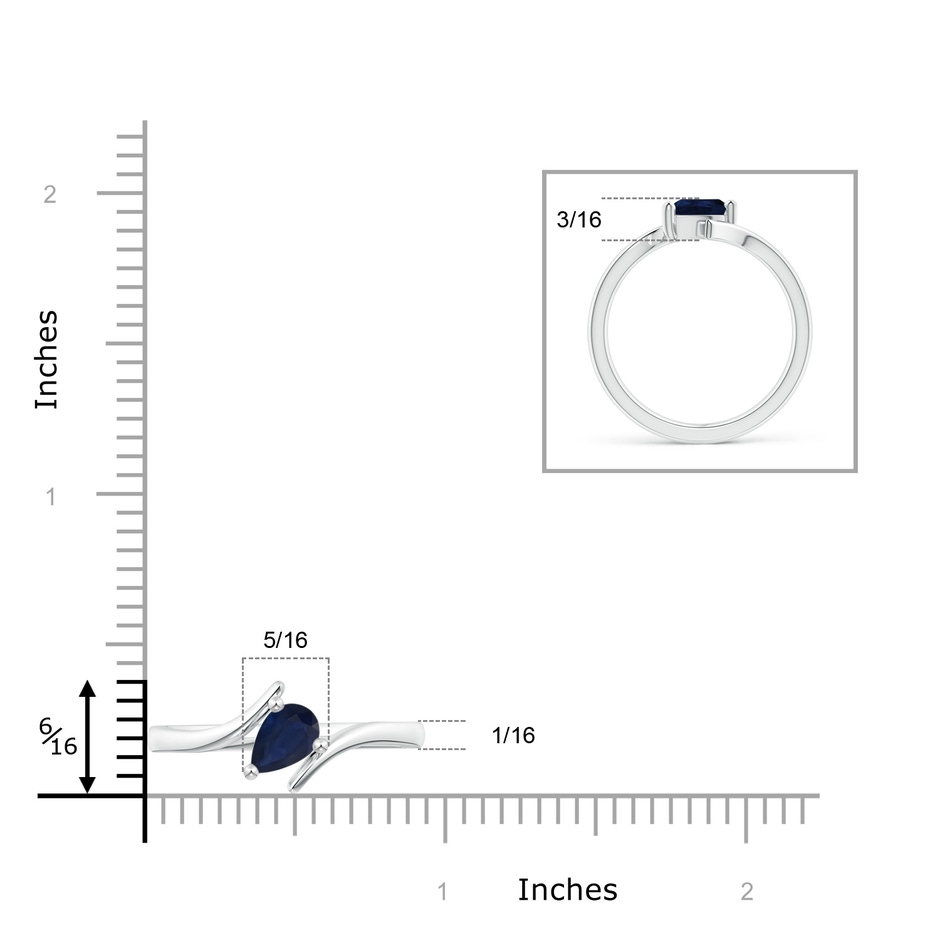 7x5mm A Bypass Pear-Shaped Blue Sapphire Ring in White Gold ruler