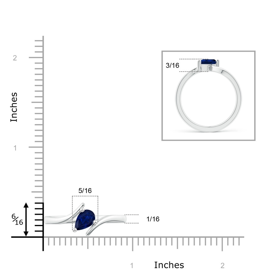 7x5mm AA Bypass Pear-Shaped Blue Sapphire Ring in White Gold ruler