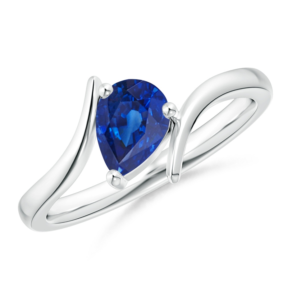 7x5mm AAA Bypass Pear-Shaped Blue Sapphire Ring in White Gold 