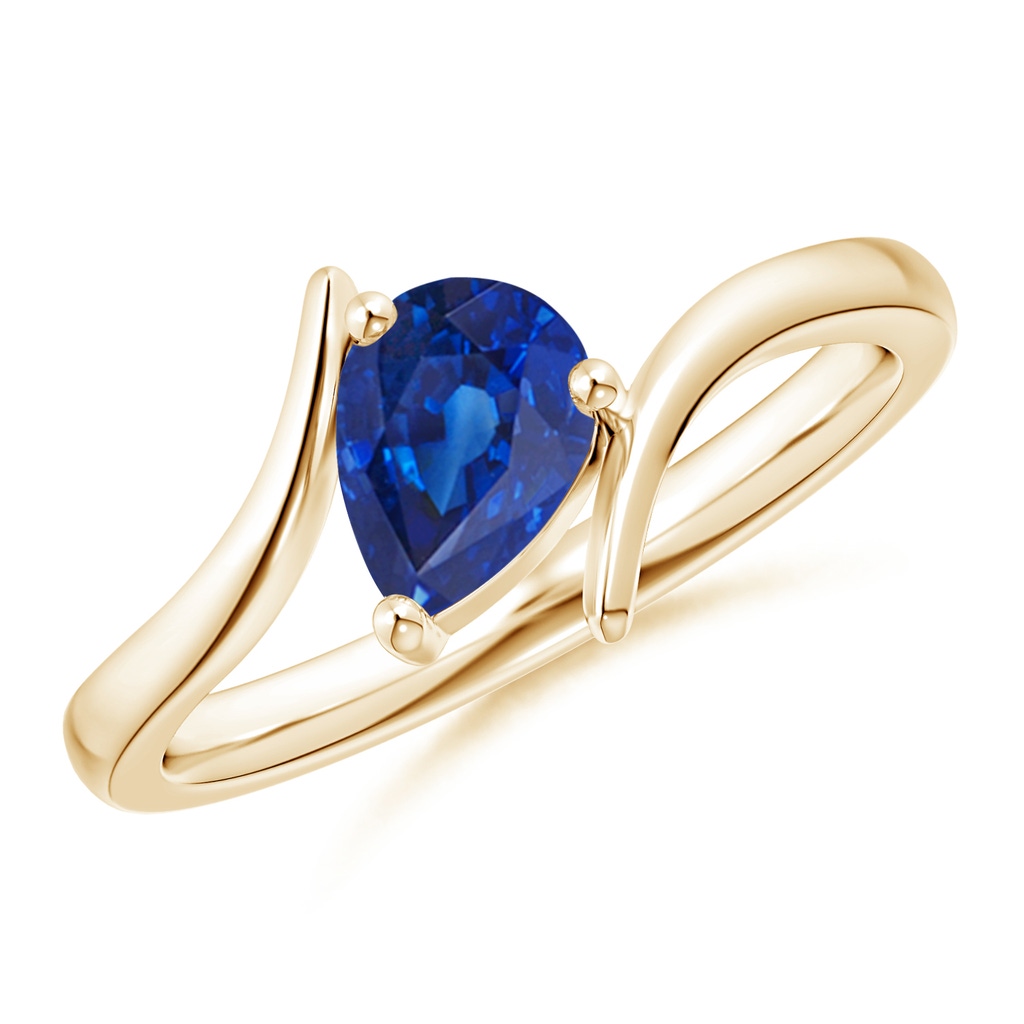 7x5mm AAA Bypass Pear-Shaped Blue Sapphire Ring in Yellow Gold
