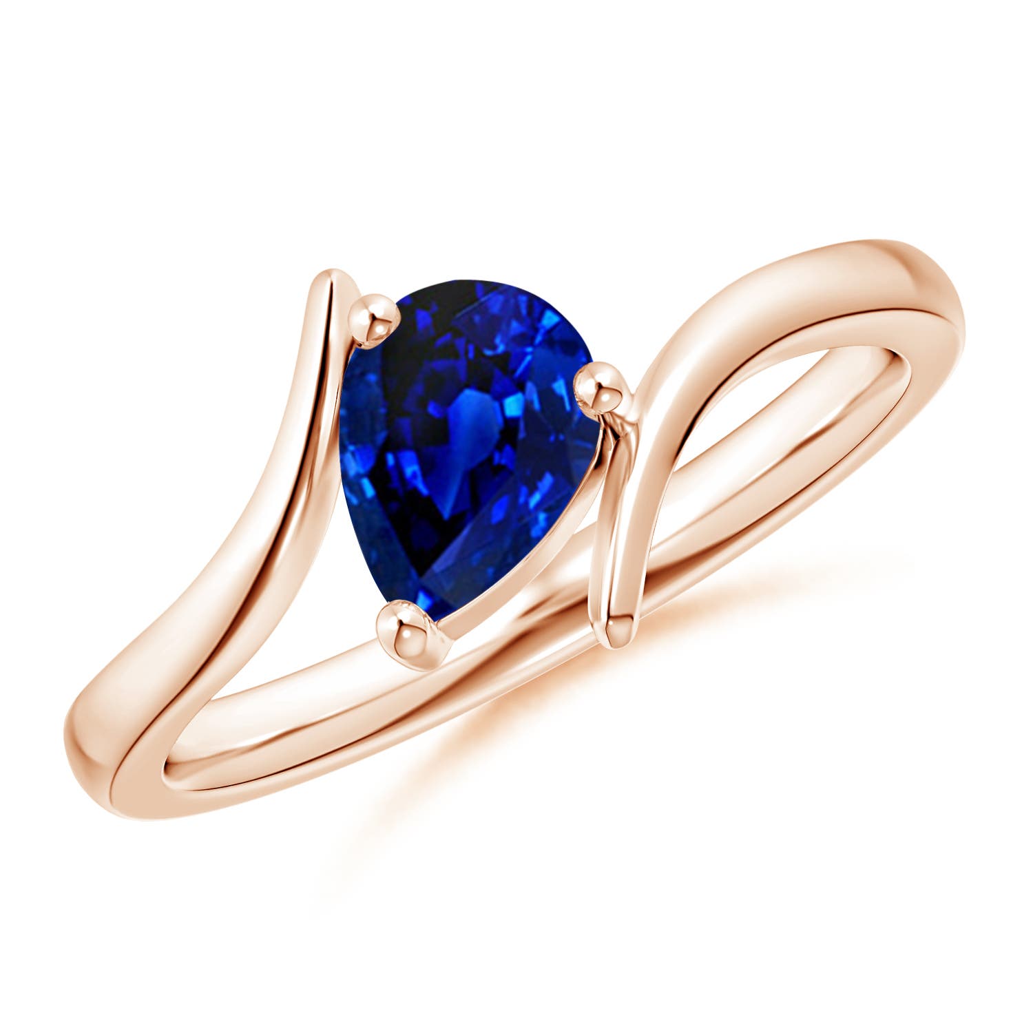 7x5mm AAAA Bypass Pear-Shaped Blue Sapphire Ring in 18K Rose Gold
