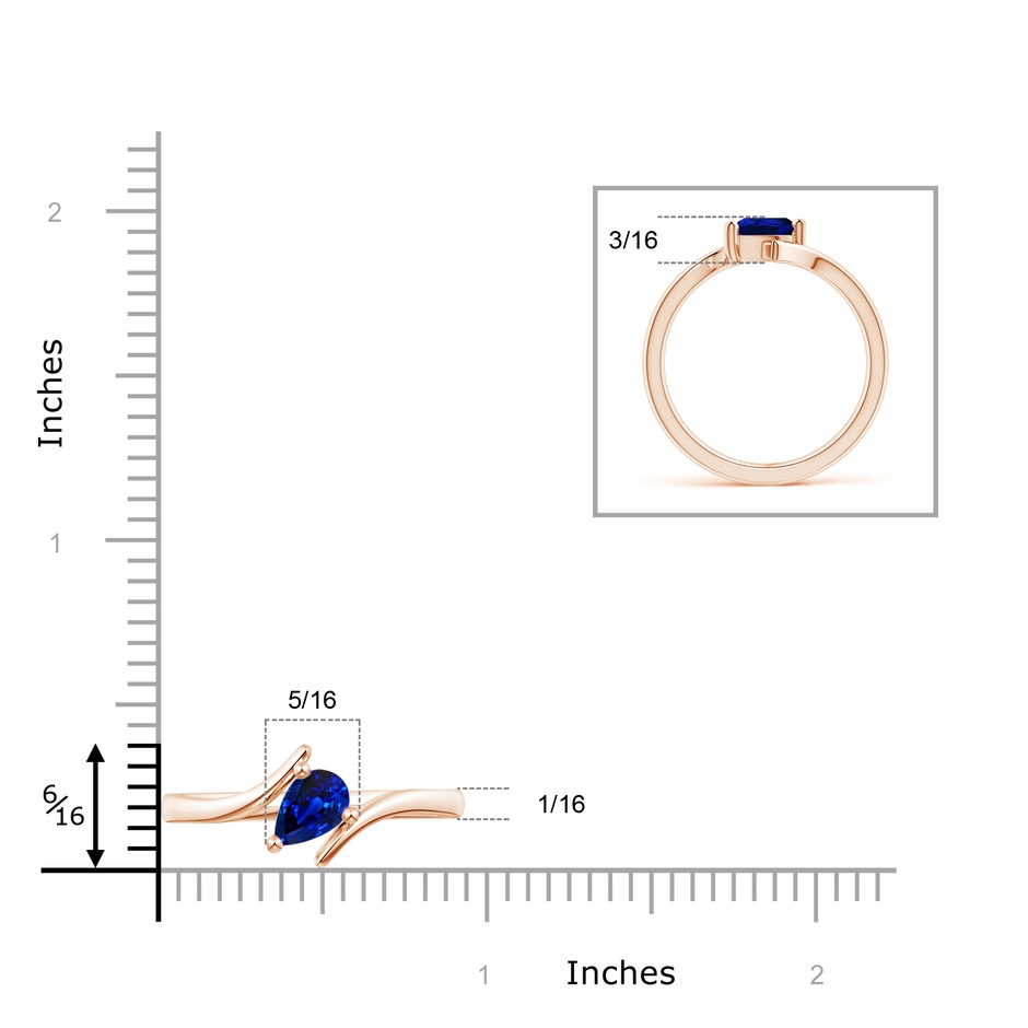 7x5mm AAAA Bypass Pear-Shaped Blue Sapphire Ring in Rose Gold ruler