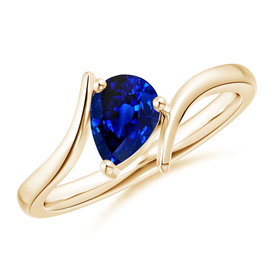 7x5mm AAAA Bypass Pear-Shaped Blue Sapphire Ring in Yellow Gold 