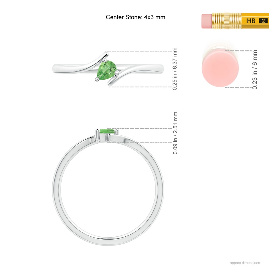 4x3mm A Bypass Pear-Shaped Tsavorite Ring in S999 Silver ruler