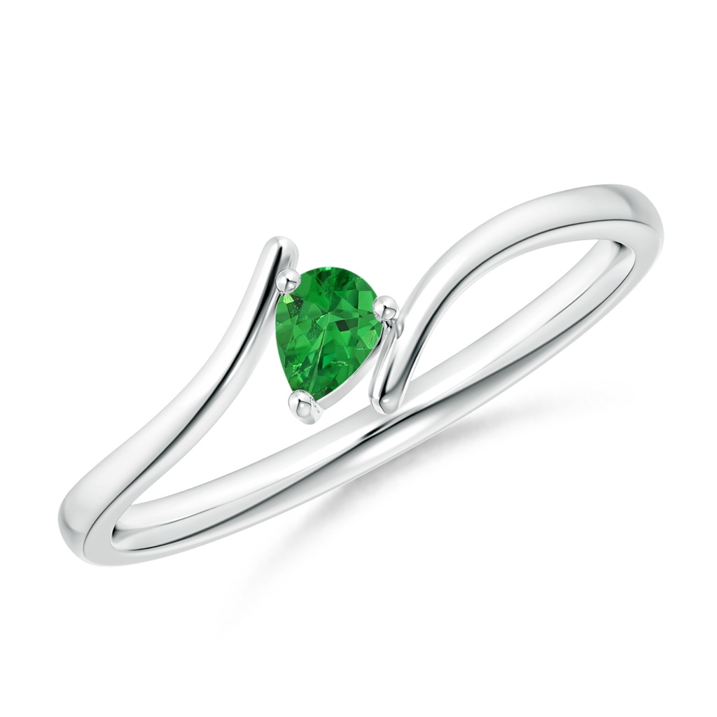 4x3mm AAAA Bypass Pear-Shaped Tsavorite Ring in P950 Platinum