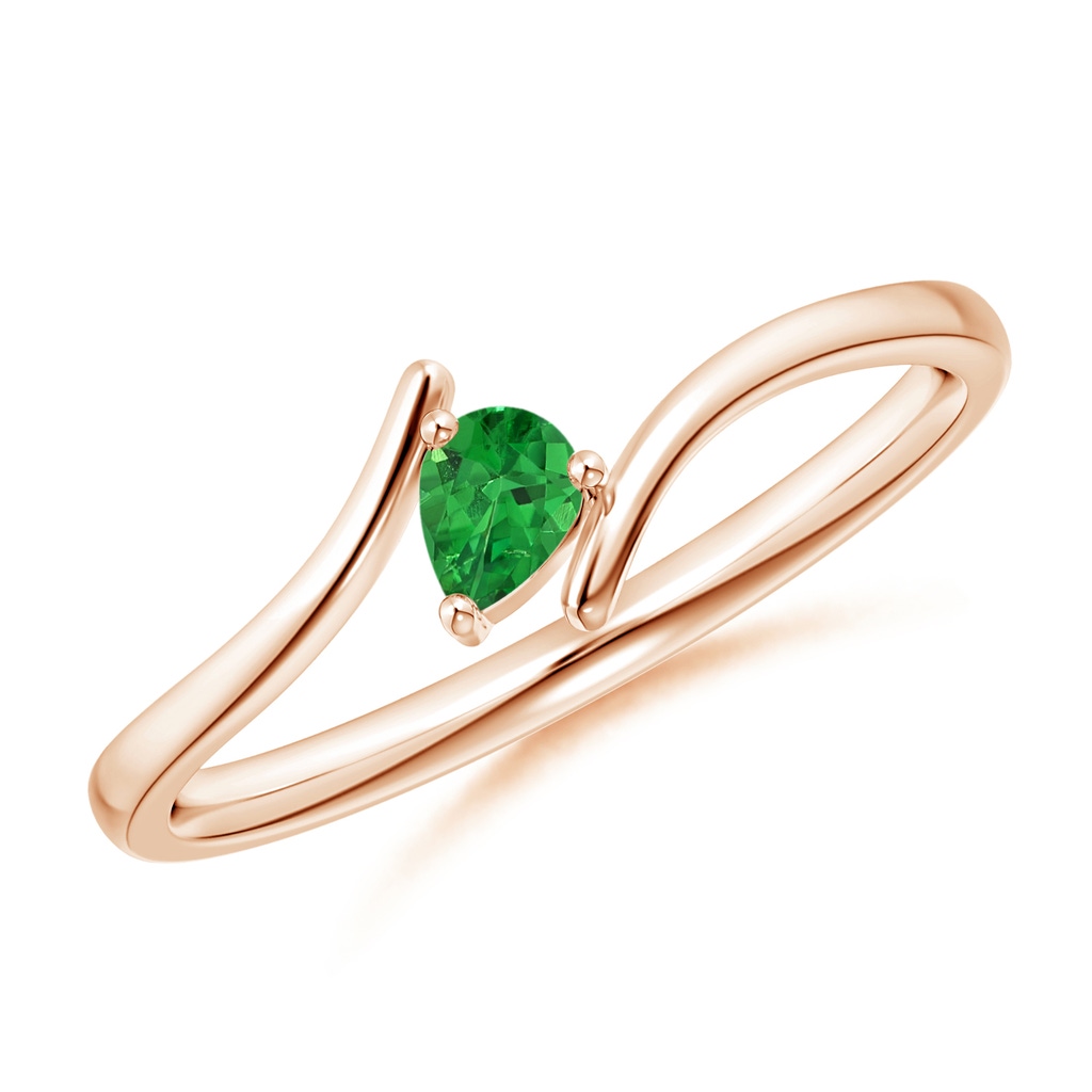 4x3mm AAAA Bypass Pear-Shaped Tsavorite Ring in Rose Gold