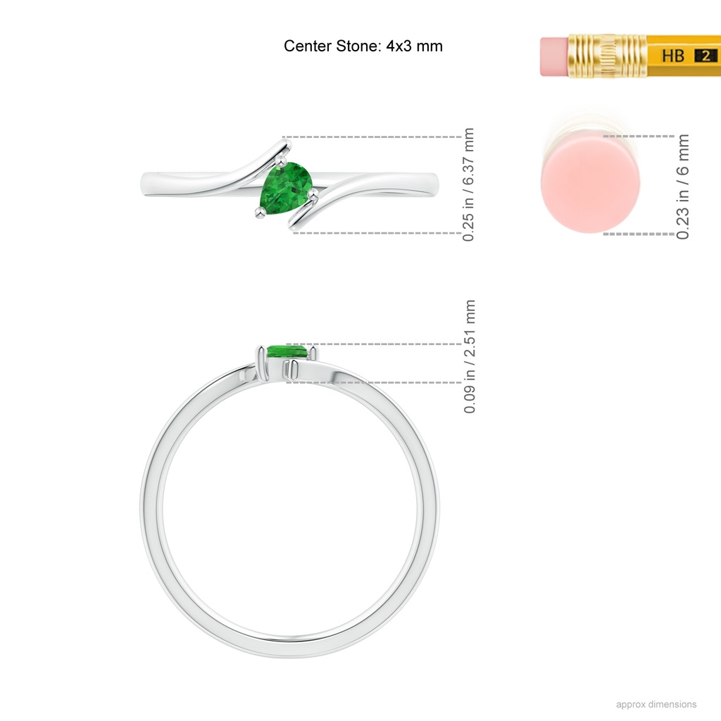 4x3mm AAAA Bypass Pear-Shaped Tsavorite Ring in White Gold Ruler
