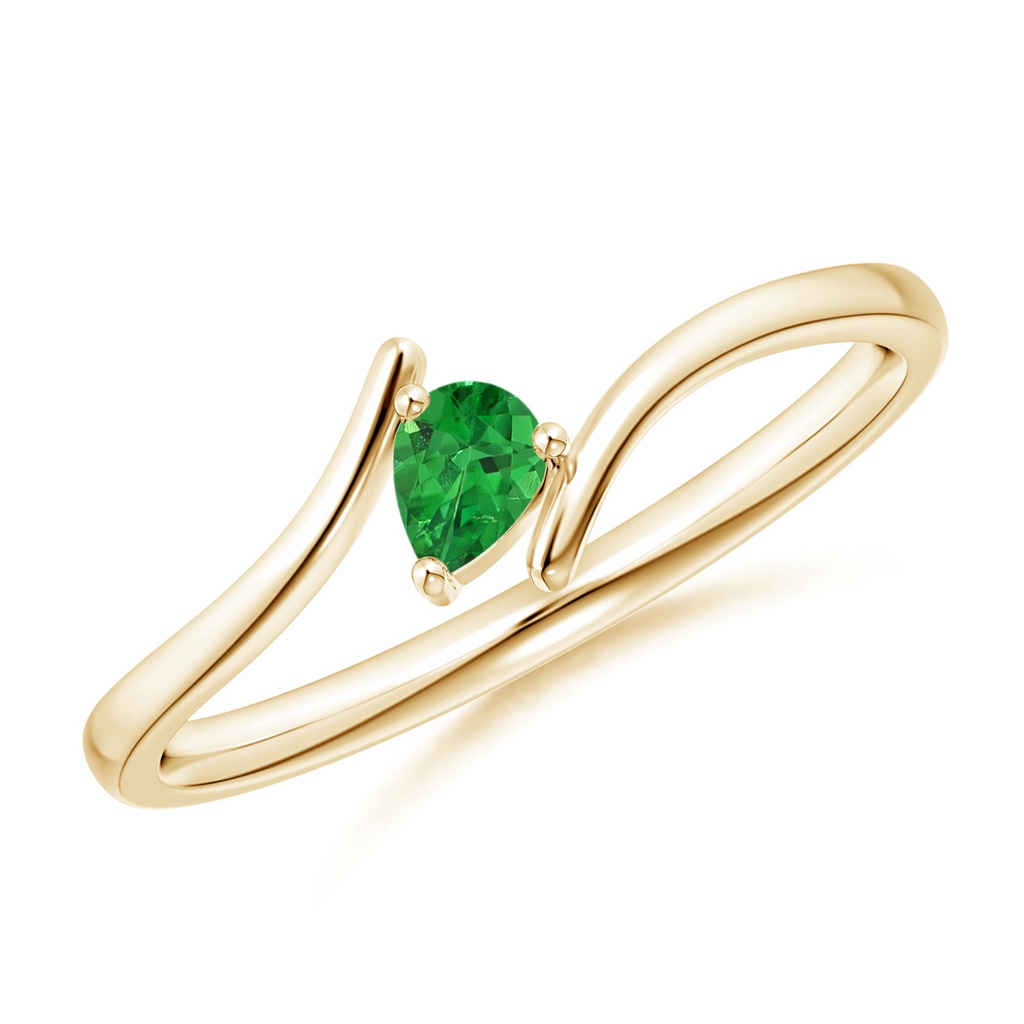 4x3mm AAAA Bypass Pear-Shaped Tsavorite Ring in Yellow Gold