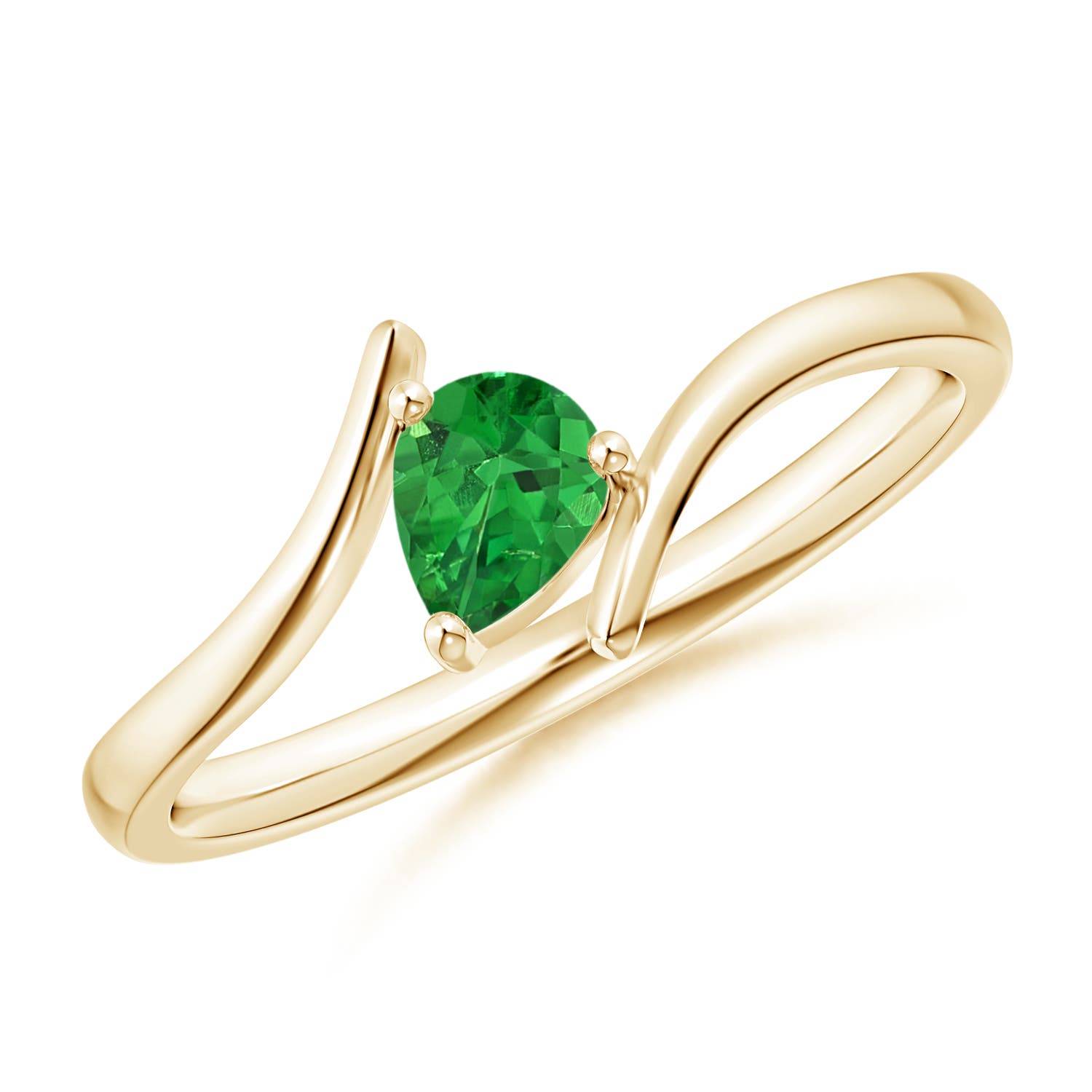 5x4mm AAAA Bypass Pear-Shaped Tsavorite Ring in 18CT Yellow Gold
