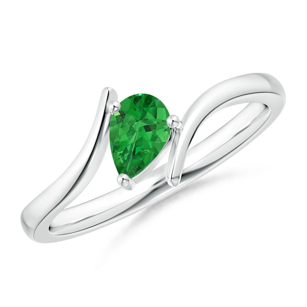 6x4mm AAAA Bypass Pear-Shaped Tsavorite Ring in 18K White Gold