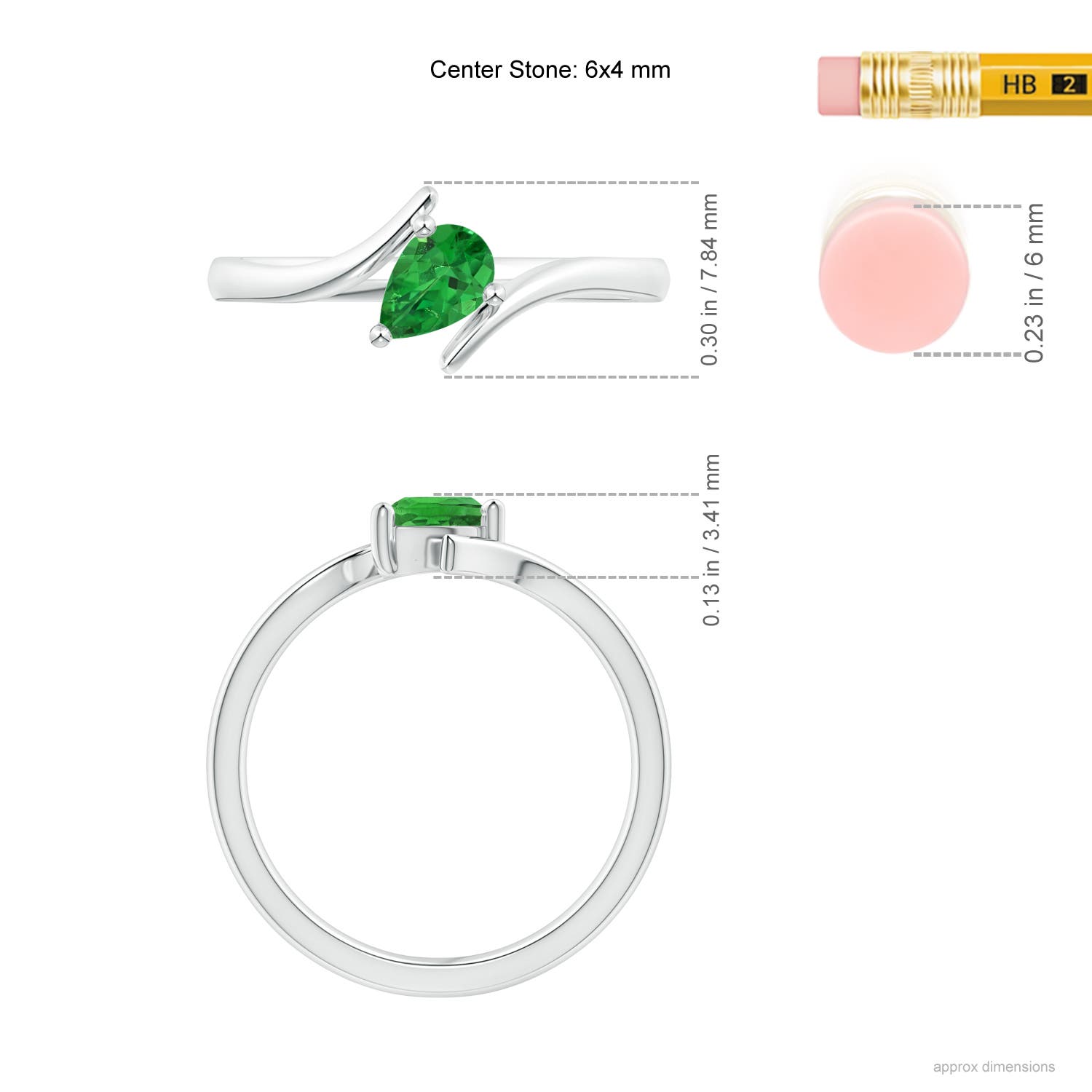 6x4mm AAAA Bypass Pear-Shaped Tsavorite Ring in 18K White Gold - ruler