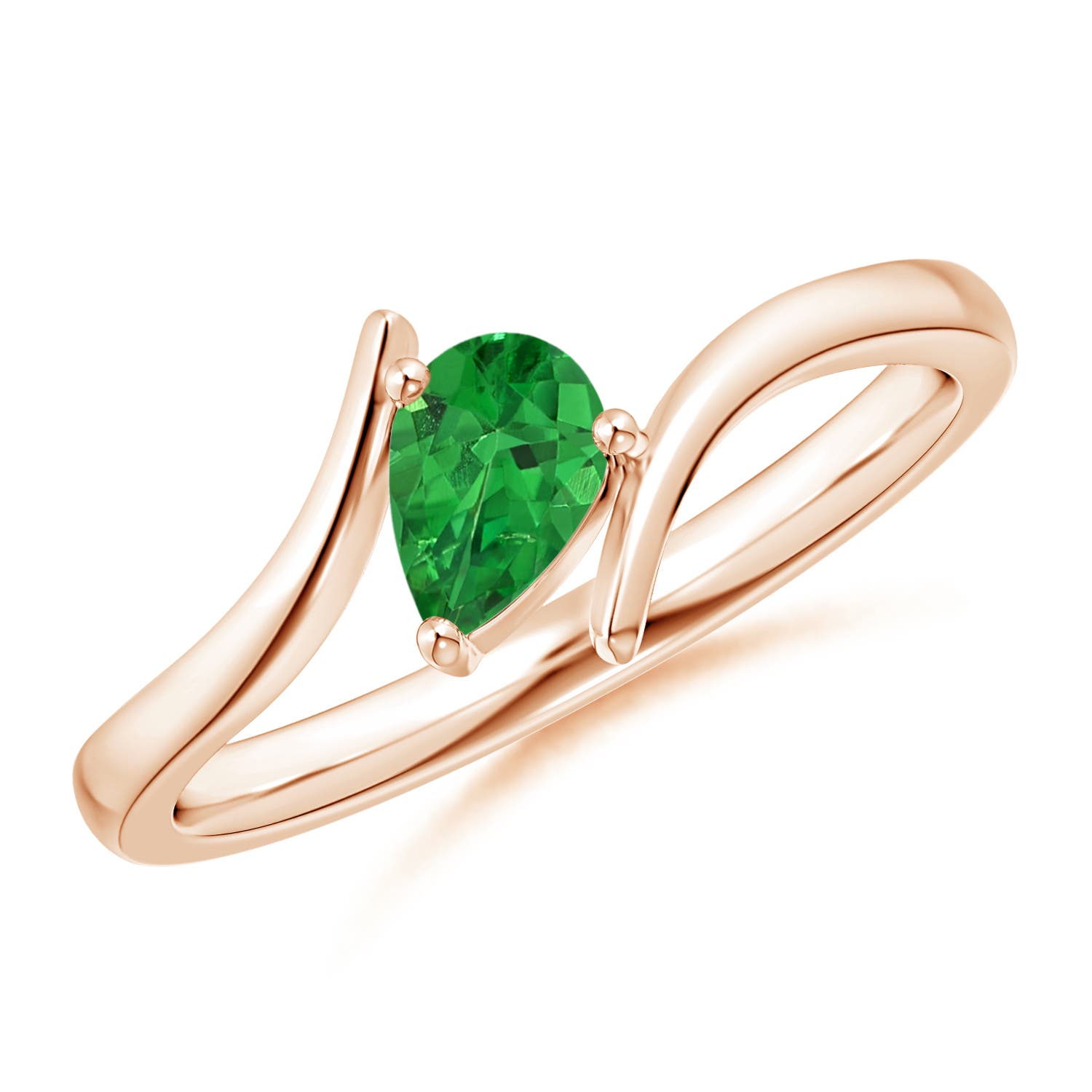 6x4mm AAAA Bypass Pear-Shaped Tsavorite Ring in Rose Gold