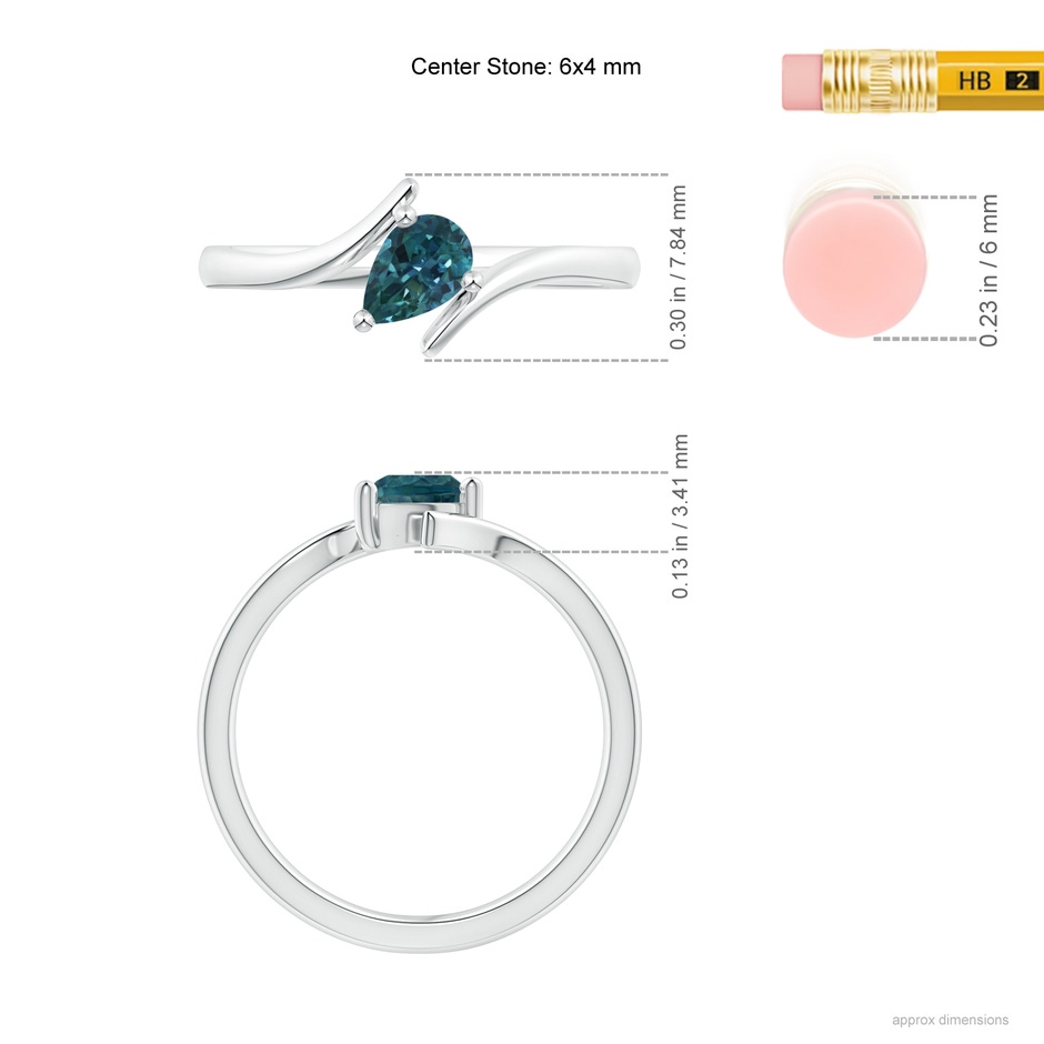 6x4mm AAA Bypass Pear-Shaped Teal Montana Sapphire Ring in P950 Platinum ruler