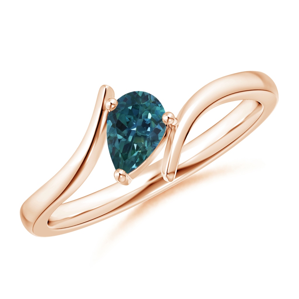 6x4mm AAA Bypass Pear-Shaped Teal Montana Sapphire Ring in Rose Gold