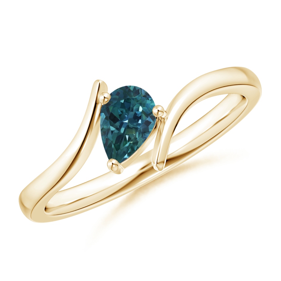 6x4mm AAA Bypass Pear-Shaped Teal Montana Sapphire Ring in Yellow Gold 