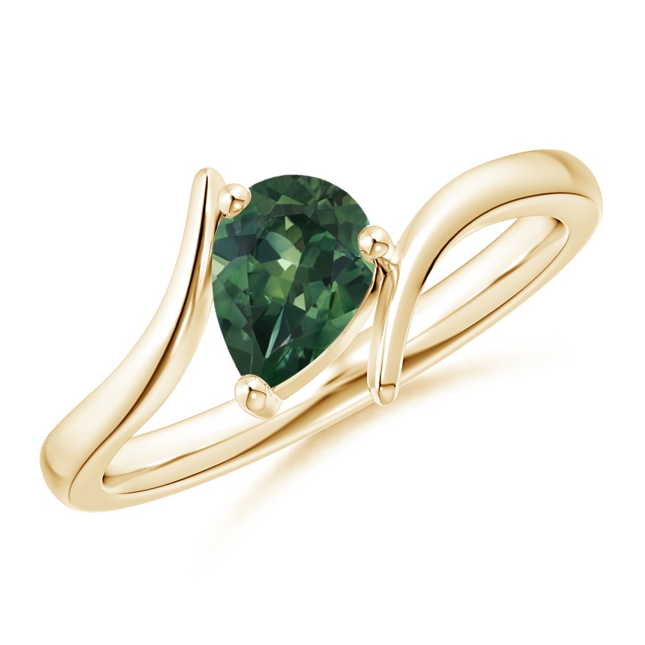 7x5mm AA Bypass Pear-Shaped Teal Montana Sapphire Ring in 9K Yellow Gold 