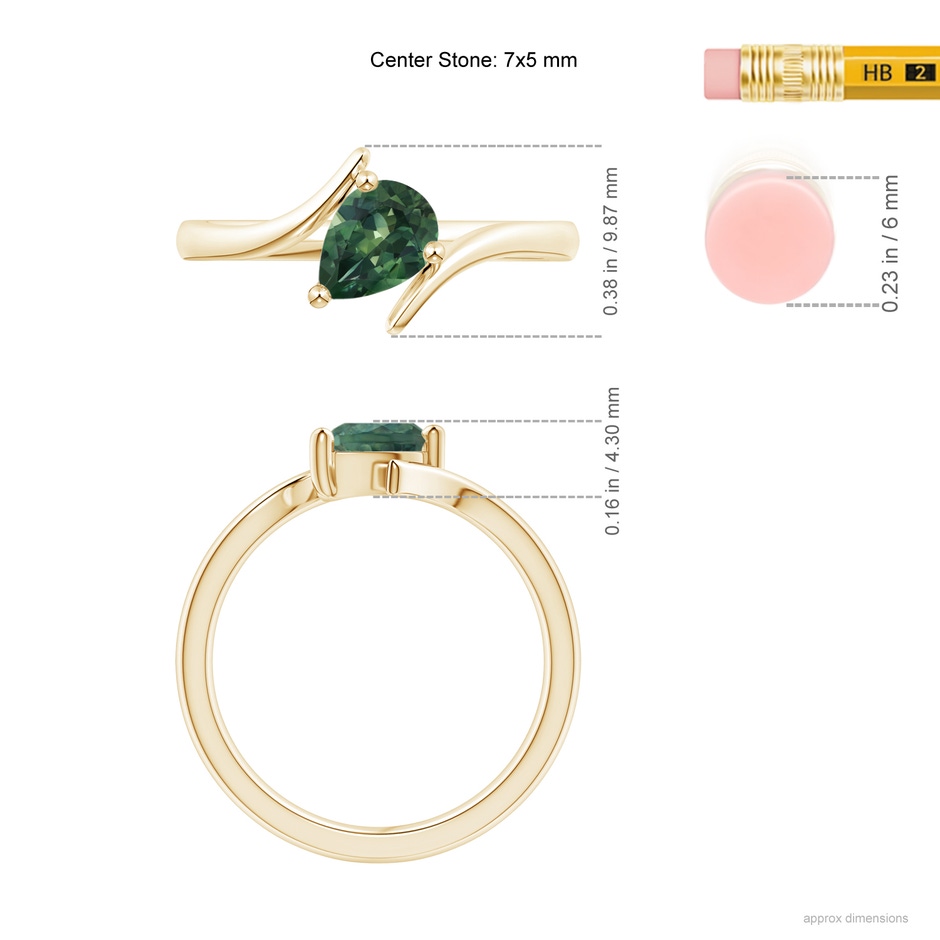 7x5mm AA Bypass Pear-Shaped Teal Montana Sapphire Ring in 9K Yellow Gold ruler