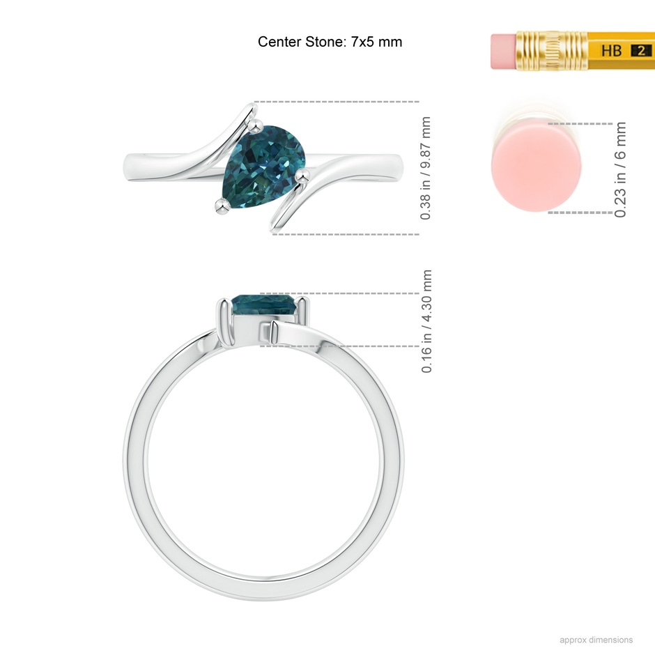 7x5mm AAA Bypass Pear-Shaped Teal Montana Sapphire Ring in P950 Platinum ruler