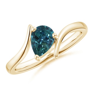 7x5mm AAA Bypass Pear-Shaped Teal Montana Sapphire Ring in Yellow Gold