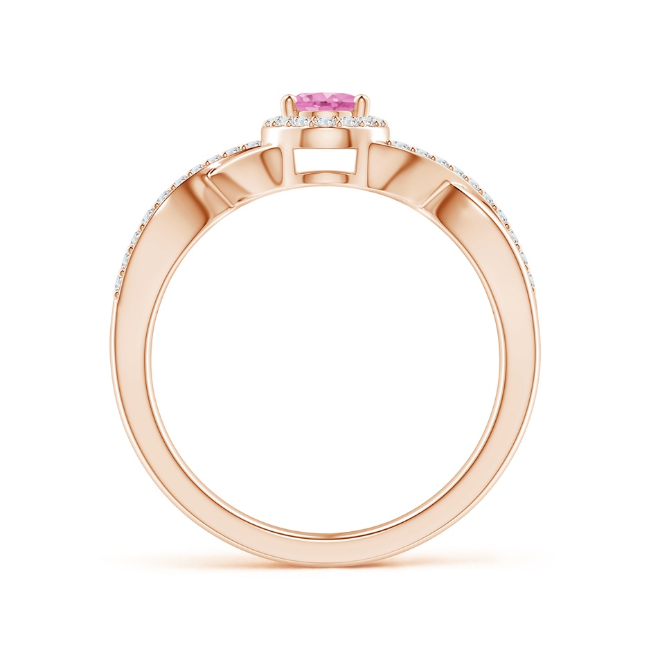 6x4mm A Oval Pink Sapphire Crossover Ring with Diamond Halo in Rose Gold side-1