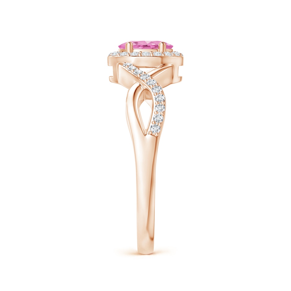 6x4mm A Oval Pink Sapphire Crossover Ring with Diamond Halo in Rose Gold side-2