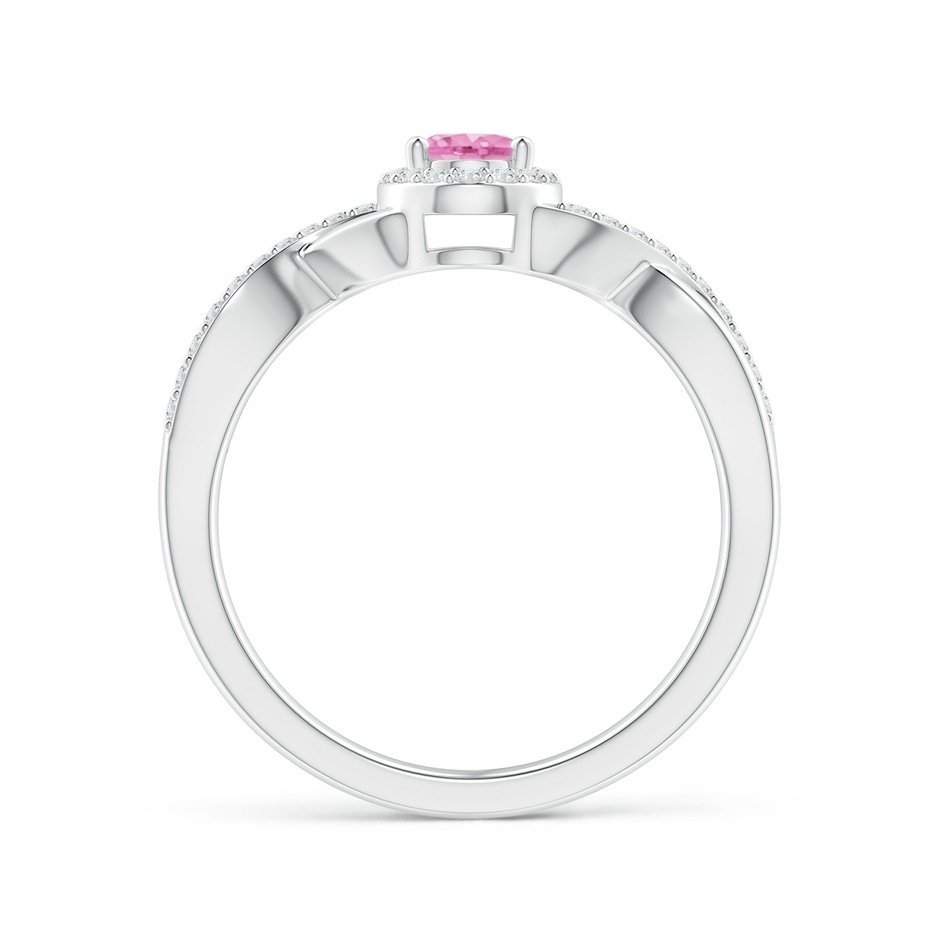 6x4mm A Oval Pink Sapphire Crossover Ring with Diamond Halo in White Gold side-1