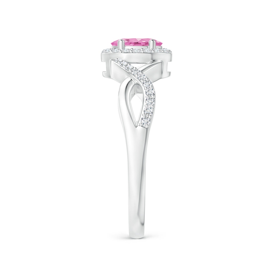 6x4mm A Oval Pink Sapphire Crossover Ring with Diamond Halo in White Gold side-2