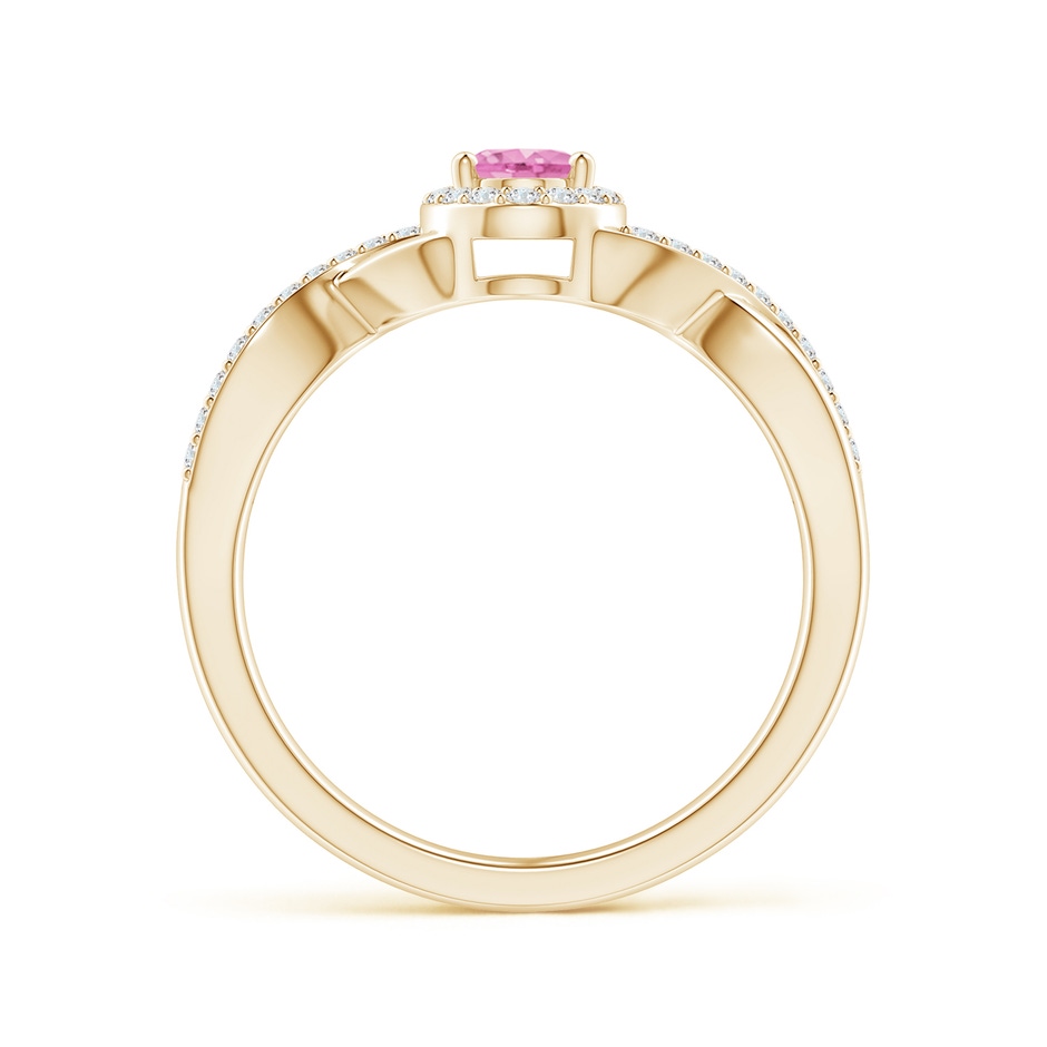 6x4mm A Oval Pink Sapphire Crossover Ring with Diamond Halo in Yellow Gold side-1
